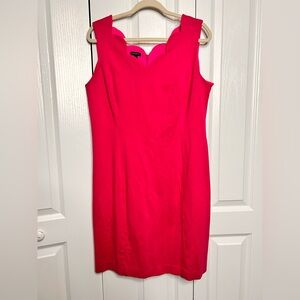 Talbots Sleeveless Scalloped V-Neck Shift Dress Womens Size 14 Pink Stretch Plus